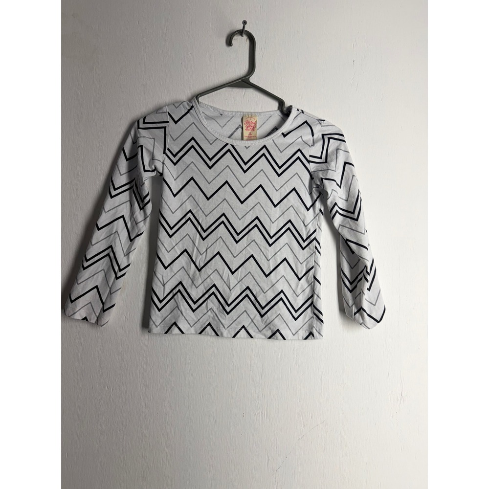 Faded Glory Girls White Black Chevron Zigzag Long Sleeve Top Size M 7-8